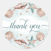 Coastal Chic | Blauwgroen groen en koraalrif Dank  Ronde Sticker (Voorkant)