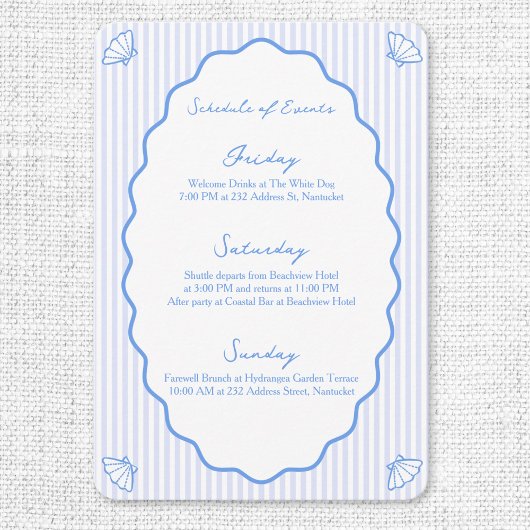 Coastal Chic Blue Wedding Schema van Evenementen Informatiekaartje