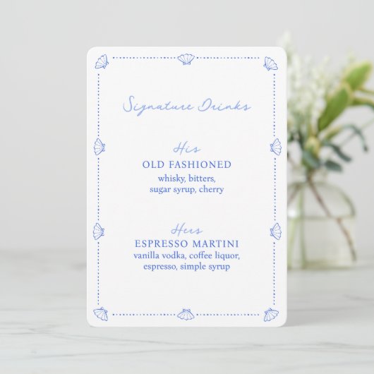 Coastal Chic Blue Wedding Signature Drinken Sign (Staand voorkant)