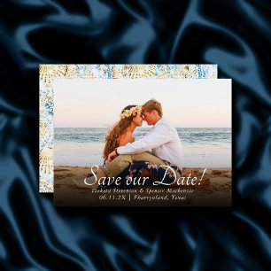 Coastal Chic Foto van blauw en goudkoraalrif Save The Date