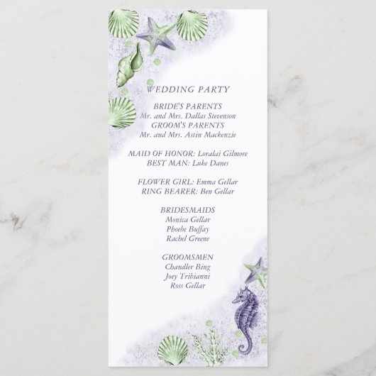 Coastal Chic | Paarse en groene bruiloft Programma (Achterkant)