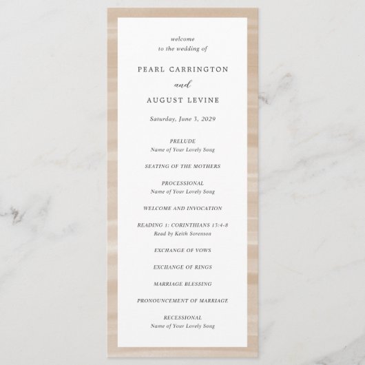 Coastal Chic Sandy Neutraal Elegant Huwelijk Programma (Voorkant)