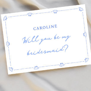 Coastal Chic Shell Border Blauw Bruidsmeisje Voors Kaart