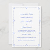 Coastal Chic Shell Border Geen foto Blauwe bruilof Save The Date (Voorkant)
