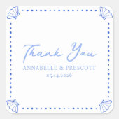 Coastal Chic Shell Border Wedding Bedankt Vierkante Sticker (Voorkant)