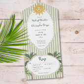 Coastal Chic Sun Palm Tree Wedding Dinner All In One Uitnodiging