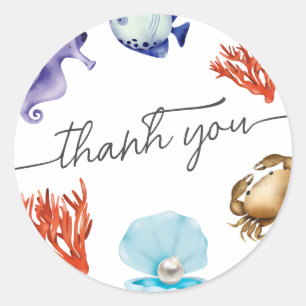 Coastal Chic Watercolor bedankt Ronde Sticker