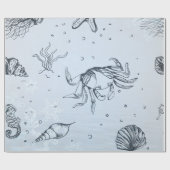 Coastal Christmas Beach Zee Creatures Blue Cadeaupapier (Vlak)