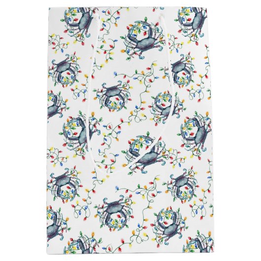 Coastal Christmas Crab Pattern Medium Cadeauzakje (Voorkant)