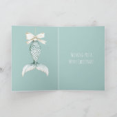 Coastal Christmas Mermaid Bow Blue Beach Ocean Kaart (Binnen)