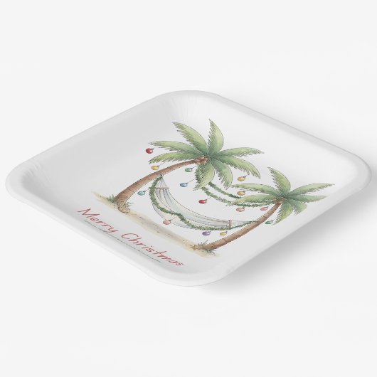 Coastal Christmas Palm Trees With Hammock Papieren Bordje (Gebogen)