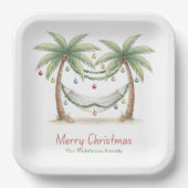 Coastal Christmas Palm Trees With Hammock Papieren Bordje (Voorkant)