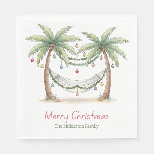 Coastal Christmas Palm Trees With Hammock Servet (Voorkant)