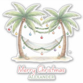Coastal Christmas Palm Trees With Hammock Sticker (Voorkant)