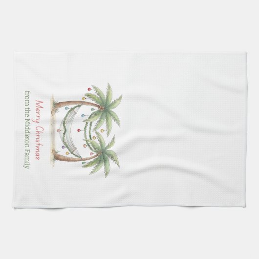 Coastal Christmas Palm Trees With Hammock Theedoek (Horizontaal)