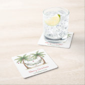 Coastal Christmas Palm Trees With Hammock Vierkante Kartonnen Onderzetter (Insitu)