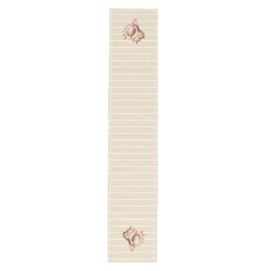 Coastal Conch Seashell & Stripes Medium Tafelloper (Voorkant)