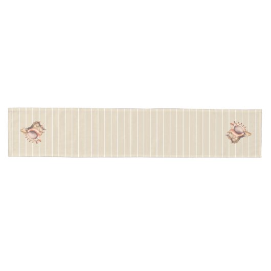Coastal Conch Seashell & Stripes Medium Tafelloper (Horizontaal)