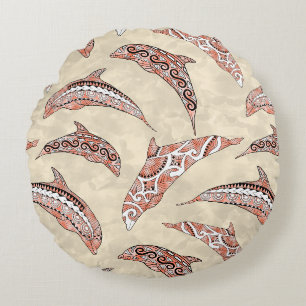 Coastal Coral Hawaiian Tribal Dolphins Rond Kussen