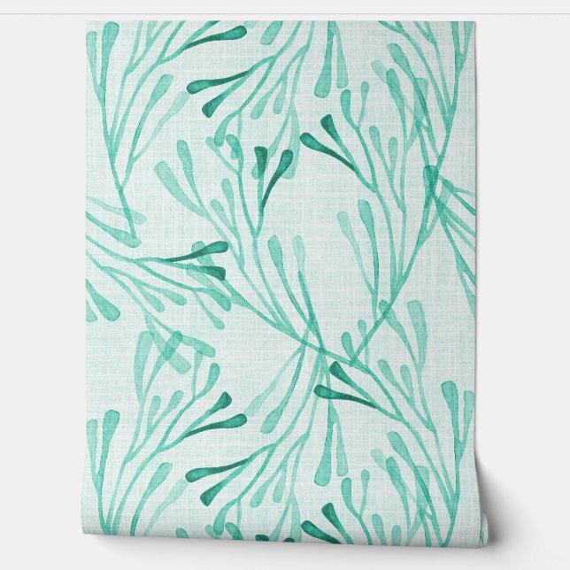 Coastal Coral in Soft Mint Green Behang (Afrollen)