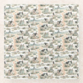 Coastal Cottage Lighthouse Pattern Glazen Onderzetter (Voorkant)