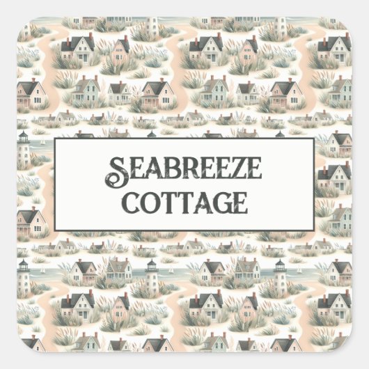 Coastal Cottage Lighthouse Pattern Vierkante Sticker (Voorkant)