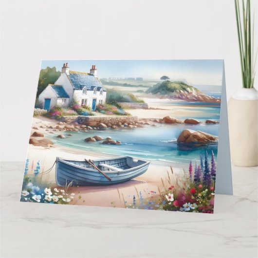 Coastal Cottage Seaside Rowboat Bloom Kaart (Voorkant)