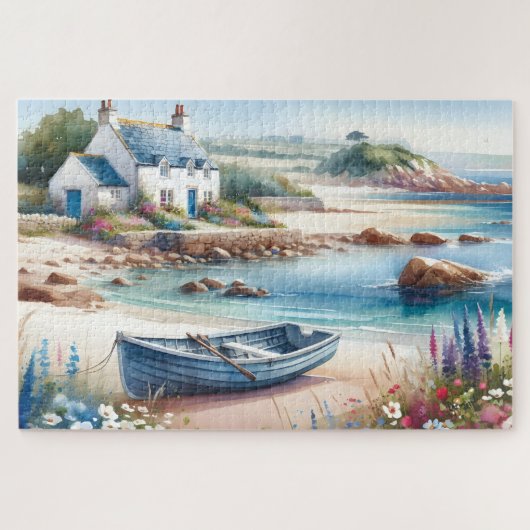 Coastal Cottage Seaside Rowboat Bloom Legpuzzel (Horizontaal)