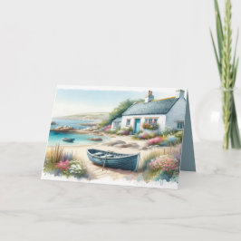 Coastal Cottage Watercolor Seaside Scene Kaart