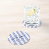 Coastal Cowgirl Bach Club Blauw Witte Strepen Ronde Kartonnen Onderzetter (Insitu)