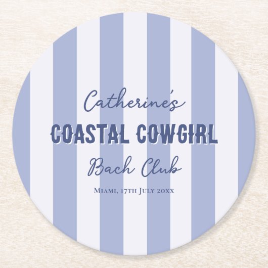 Coastal Cowgirl Bach Club Blauw Witte Strepen Ronde Kartonnen Onderzetter (Voorkant)