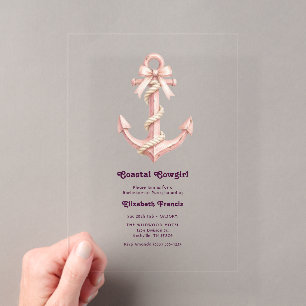 Coastal Cowgirl Roze Preppy Coquette Anker Acryl Uitnodigingen