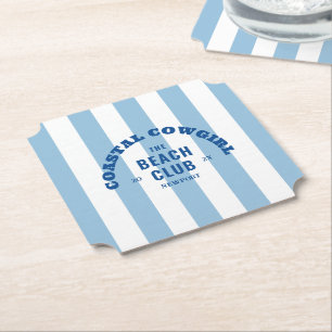 Coastal Cowgirl The Beach Club Blue Cabana Stripe Kartonnen Onderzetters