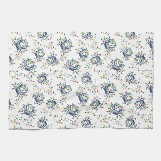 Coastal Crab Christmas Lights Theedoek (Horizontaal)