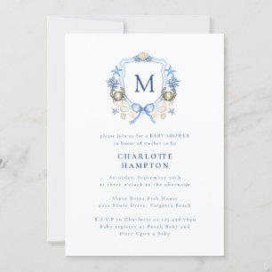 Coastal Crab Monogram Cres Baby shower Uitnodiging