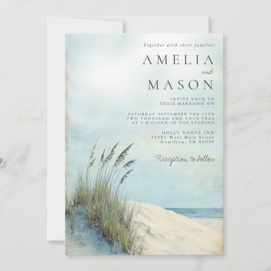 Coastal Dune Sea Grass Beach Wedding Invitation (Devant)