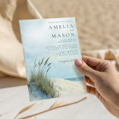 Coastal Dune Sea Grass Beach Wedding Invitation Kaart