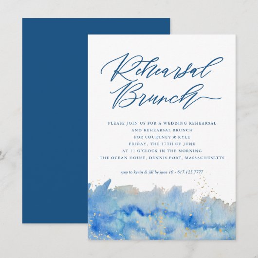 Coastal Elegance Wedding Rehearsal Brunch Kaart (Voorkant / Achterkant)