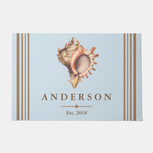 Coastal Elegant Conch Shell & Blue | Gepersonalise Deurmat (Voorkant)
