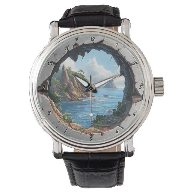 Coastal Escape" - Nautical Brocken Window Horloge (Voorkant)