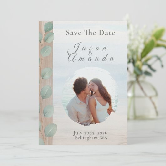 Coastal Eucalyptus Save The Date Kaart (Staand voorkant)