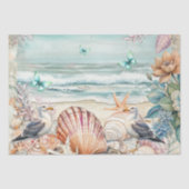 Coastal Floral Seagulls & Seashells Decoupage Tissuepapier (Voorkant)