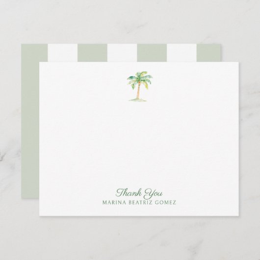 Coastal Green Cabana Stripes Palm Tree Thank You Notitiekaartje (Voorkant / Achterkant)