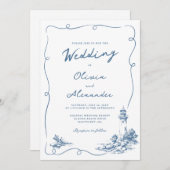 Coastal Hand Drawn Whimsical Lighthouse Wedding Kaart (Voorkant / Achterkant)