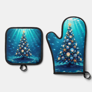 Coastal Holiday Oven Mitt and Pot Holders Ovenwant & Pannenlap Set