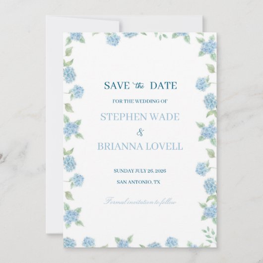 Coastal Hydrangea Save the Date  Kaart (Voorkant)