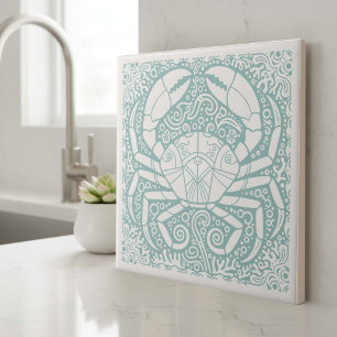 Coastal Life Series Krab Schaal Teal D1208 Tegeltje