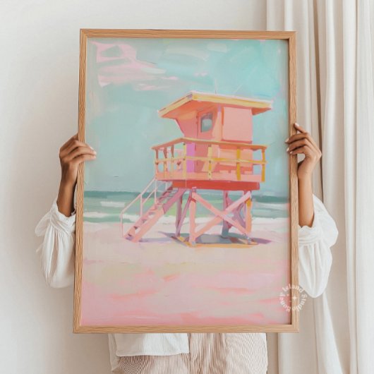 Coastal Lifeguard Tower Schilderij, Strandmuurkuns Poster