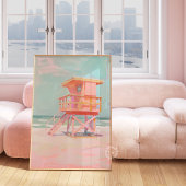 Coastal Lifeguard Tower Schilderij, Strandmuurkuns Poster