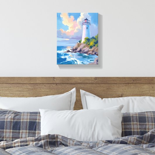 Coastal Lighthouse | Blue Ocean Waves Sea Canvas Afdruk (Insitu (Slaapkamer))